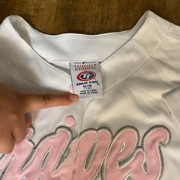 Genuine Merchandise Atlanta Braves white pink short sleeve youth jersey SIZE M - Picture 2 of 4